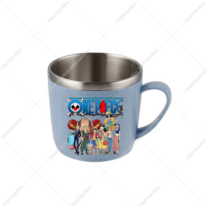 One Piece Water Cup Cartoon Anime Print Stainless Steel Drinking Glass Luffy Double Layered Heat-resistant Coffee and Milk Mug