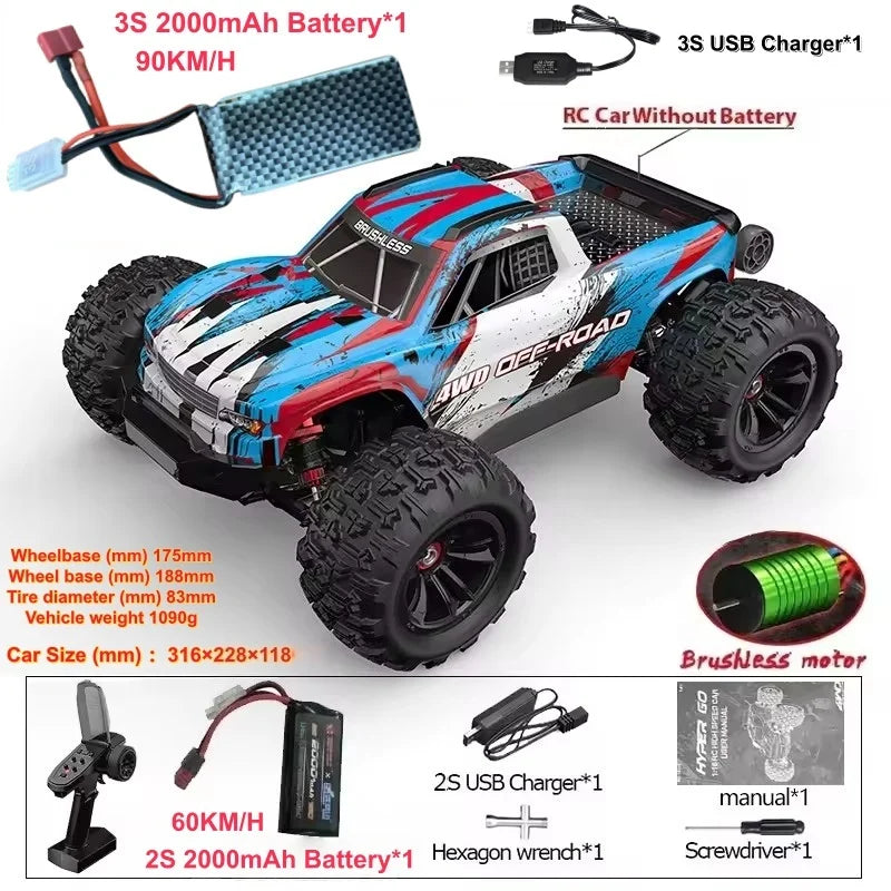90KM/H Brushless RC Car 4WD Big Electric High Speed Off-Road Climbing Remote Control Drift Car Vehical Truck RC Racing Car Toys