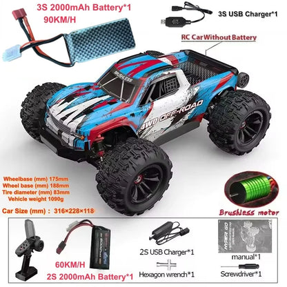 90KM/H Brushless RC Car 4WD Big Electric High Speed Off-Road Climbing Remote Control Drift Car Vehical Truck RC Racing Car Toys