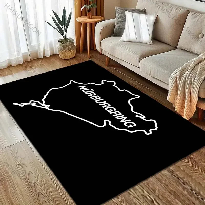 Race Track Inspired Area Rug – F1 Style Circuit Carpet for Living Room & Bedroom, Non-Slip Washable Large Floor Mat