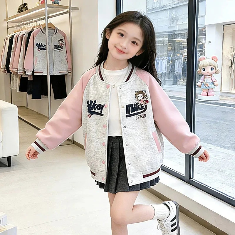Girls Baseball Fashion Jackets Kids Embroidered Cardigan Autumn Spring Casual Outwears Children's Trends Sweatshirt Coats