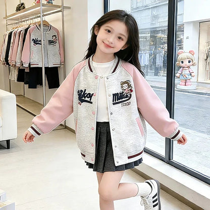 Girls Baseball Fashion Jackets Kids Embroidered Cardigan Autumn Spring Casual Outwears Children's Trends Sweatshirt Coats