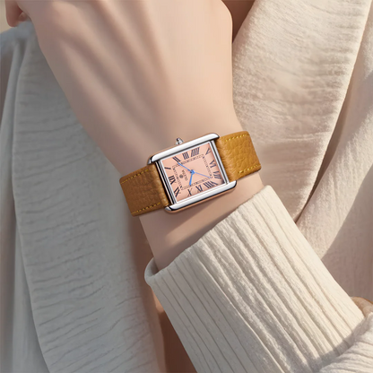 OGEDA Waterproof Couple Watches Casual Fashion Quartz Stainless Steel Leather Strap Square Dial Men's And Women's Lover Watch
