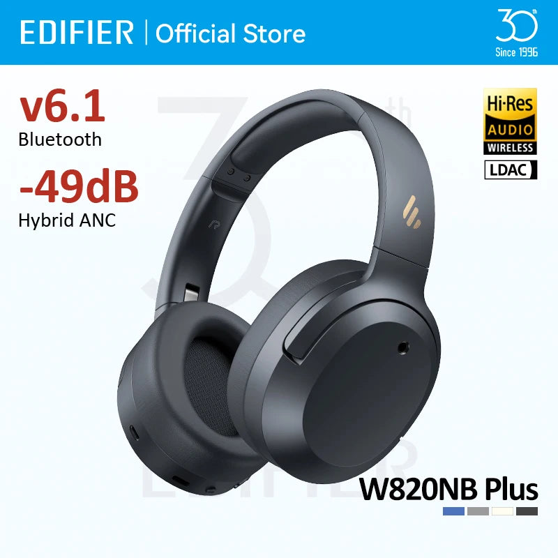 Edifier W820NB Plus(2025 Ver.) ANC Wireless Headphone Bluetooth 6.1 Over-ear Headset -49dB Noise Canelling Earphone Hi-Res Audio