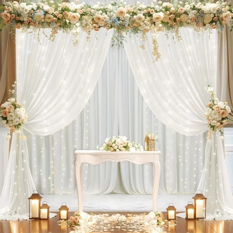3M LED White Tulle Backdrop Curtains with Light Decoration for Wedding Engagement Birthday Party Baby Shower Decor Supplies