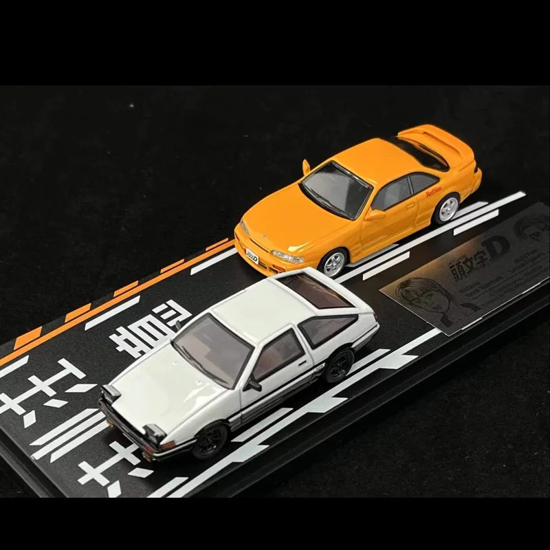 Anime 1:64 first text D AE86 RX7 NSX with scene set Alloy die-cast simulation car model,adult decoration,boy toy,children's gift