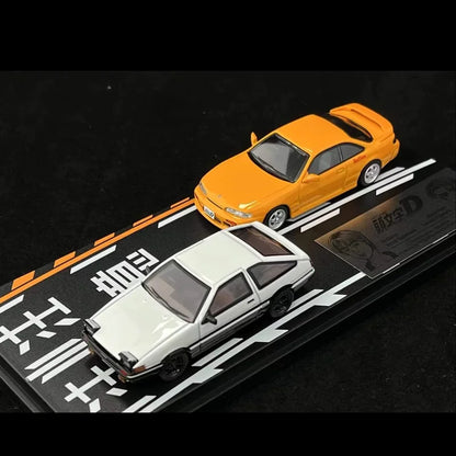 Anime 1:64 first text D AE86 RX7 NSX with scene set Alloy die-cast simulation car model,adult decoration,boy toy,children's gift