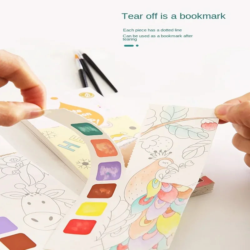 12 pages New Children's Watercolor Coloring Book,Student Coloring And Drawing Book, With Built-in Watercolor Paint Pens