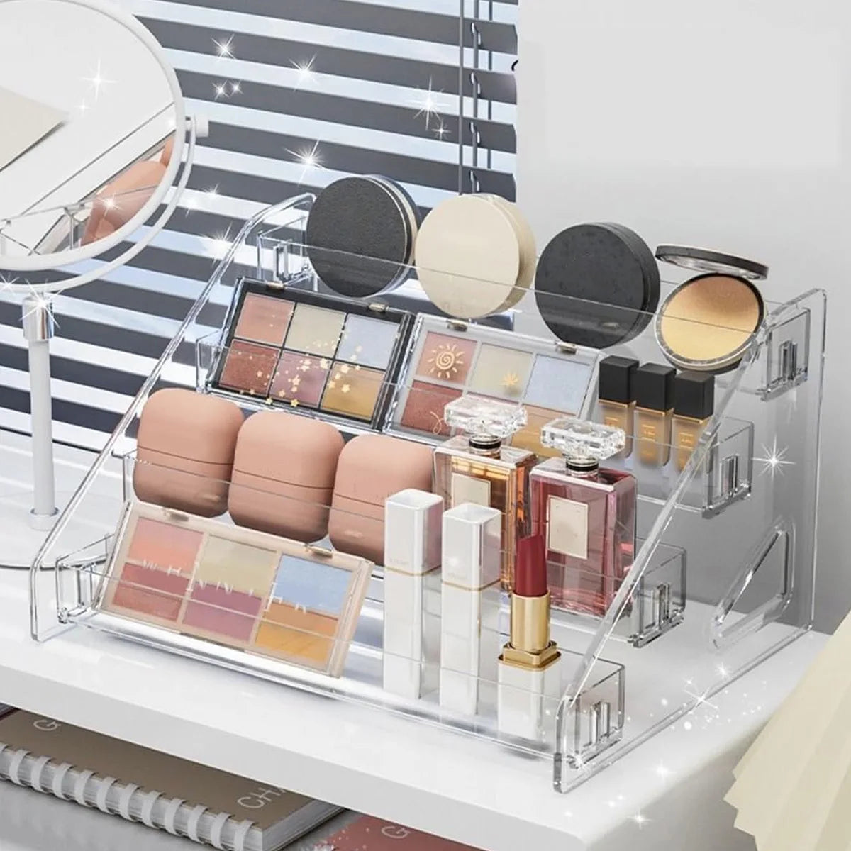 Transparent Ladder Display Rack, Hand Account Tape and Sticker Storage Rack, Cosmetics, Perfume, Nail Polish Storage Box