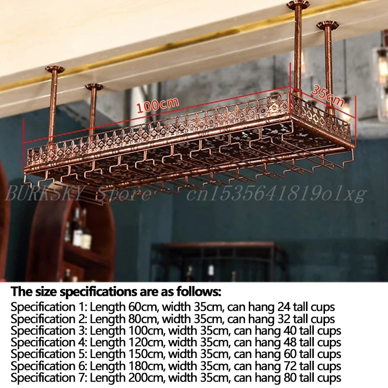 Metal Stemware Wine Glass Rack Hanging Ceiling Cup Holder Organizer Storage Rack For Home Bar Restaurant Wine Display Stand