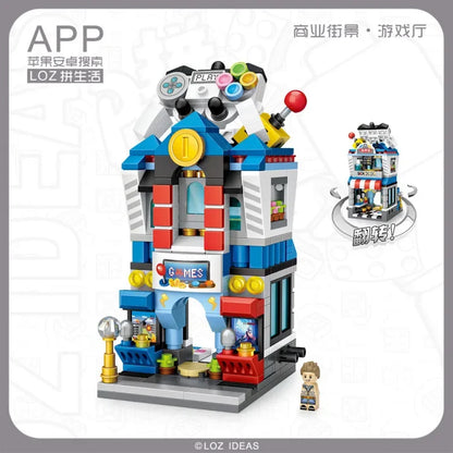 LOZ Blocks FUN Ideas Mini Street Store Toy Small Flower Pisa Shop Brinquedos MOC City House Food Building Bricks Girl Gifts