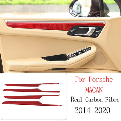 Real Carbon Fiber For Porsche Macan 2014-2020 Inner Door Central Control Gear Panel Cover Door Sill Trim Stickers Accessories