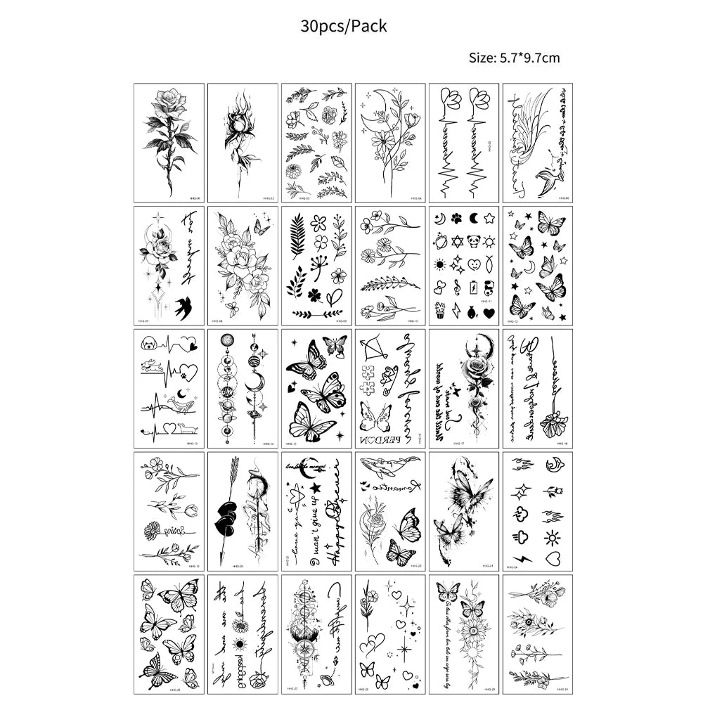30Pcs Small Fake Tattoo for Women Men Flower Stars Moon Butterfly Temporary Tattoo Stickers for Hand Finger Wrist and Body Art