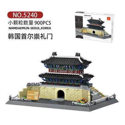 WANGE City Architecture Sydney Opera Santorini Building Blocks Chamartin Stadium Mosque Assembled Model Collection Toys For Gift