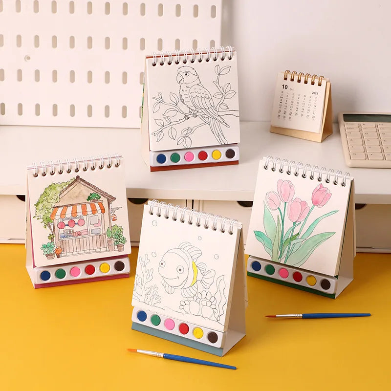 Bview Art Creative Kids Spiral Gouache Painting Set with Paints, DIY Coloring Doodle Book & Tabletop Art Kit
