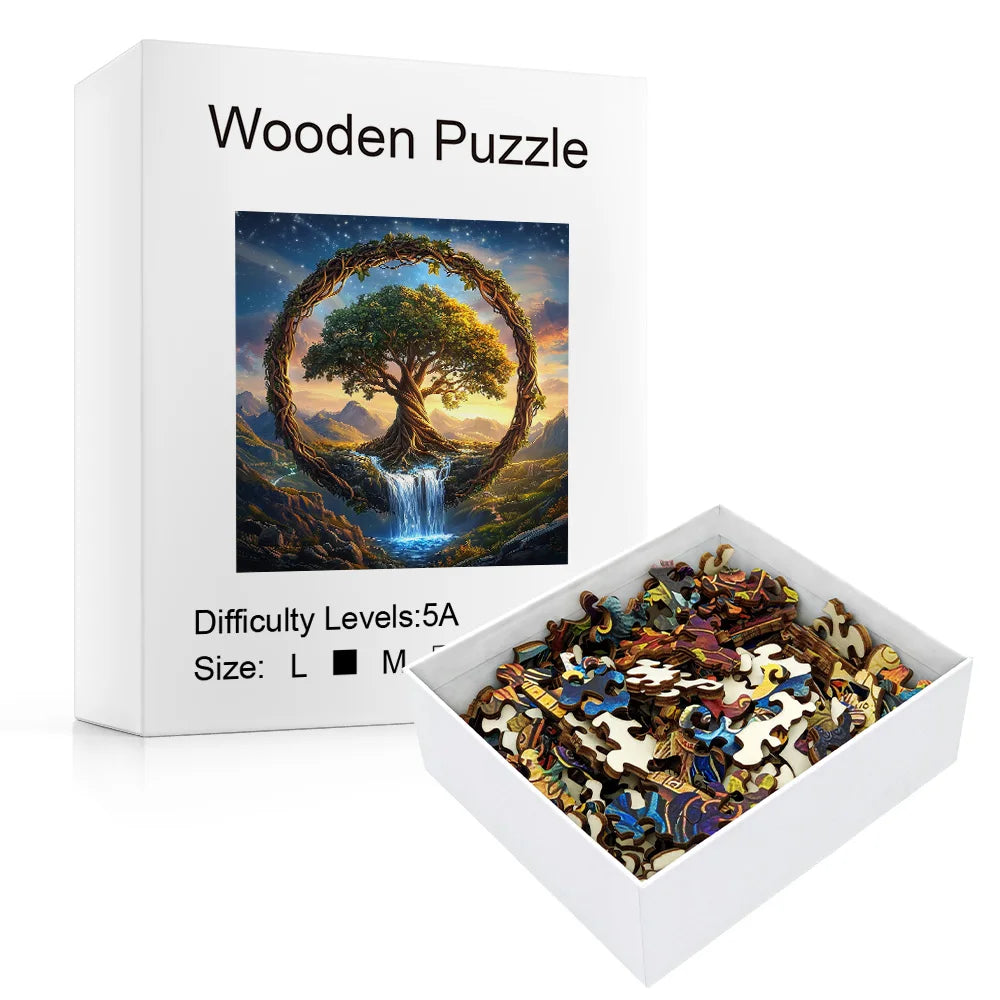 Tree of Life Waterfall River Wooden Puzzle for Adults | Uniquely Shaped Irregular Creative Family Game – Eco-Friendly Wood Craft
