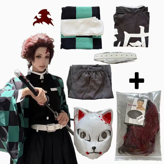 Anime Kamado Cosplay Cosplay Costume Wig Mask Kimono Coat Halloween Uniform Adult Children