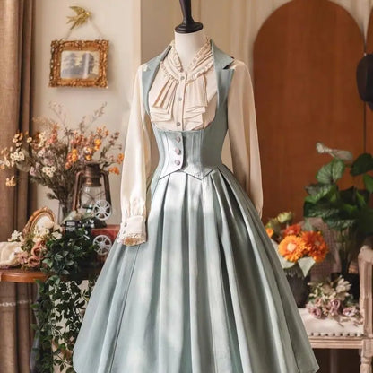 Forest Wardrobe Spring Autumn Classic Lolita Bustier Dress Vintage Elegant Style High Waist A Line Long Sleeve One Piece Dress