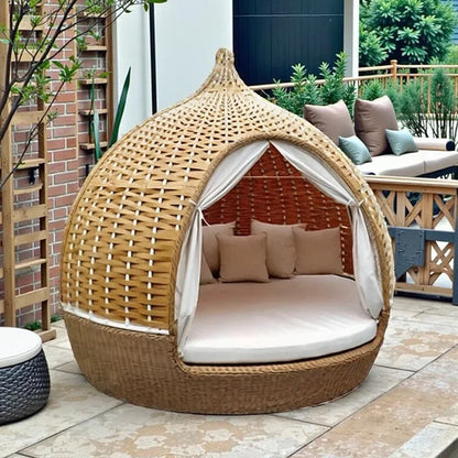 ABB  outdoor rattan bed round bed recliner Internet celebrity bed and breakfast garden hotel villa courtyard sofa