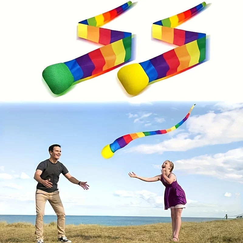 Rainbow Ribbon Throwing Ball Kids Outdoor Sensory Play Toy Stress Relief Hand Catch Flying Ball For Beach Lawn Parent Child Game
