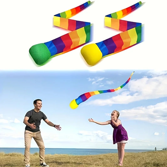Rainbow Ribbon Throwing Ball Kids Outdoor Sensory Play Toy Stress Relief Hand Catch Flying Ball For Beach Lawn Parent Child Game