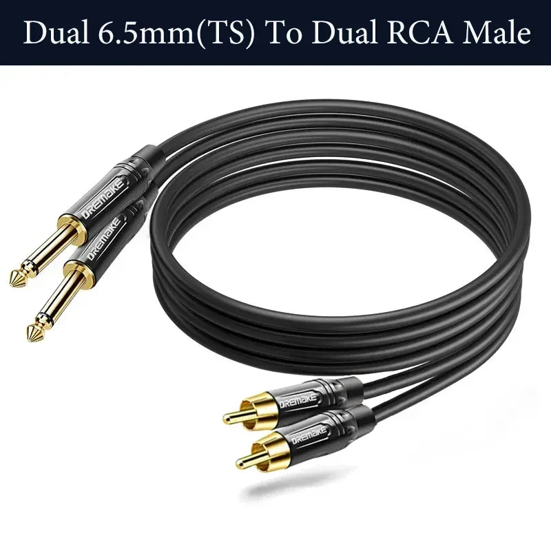 RCA To 6.35mm Cable 2 1/4inch TS To 2 RCA Male To Male Stereo Audio Adapter Cable for Microphone Mixer Sound Card Amplifier