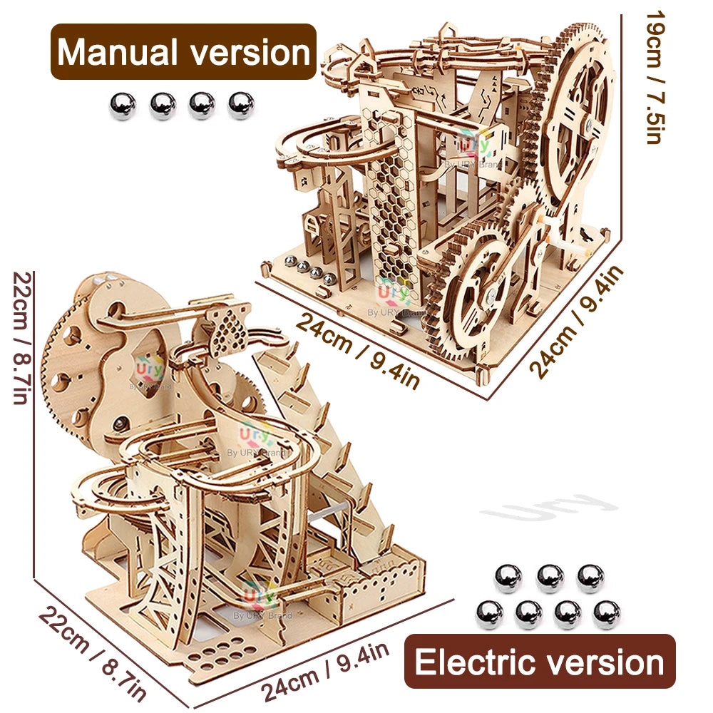 Ury 3D Wooden Puzzle Marble Run Set Track Device Mechanical Manual Model Science High Difficulty Maze Ball Assembly Toy