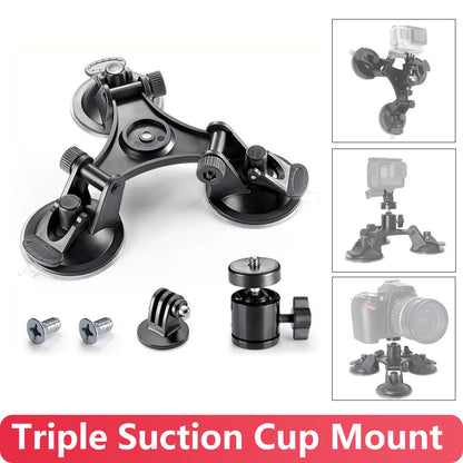 Tri-angle Suction Cup Mount Car Holder for Gopro Hero 13 12 11 10 9 8 Insta360 SJCAM AKASO DJI Osmo Action 6 5 PRO 4 Nano Camera