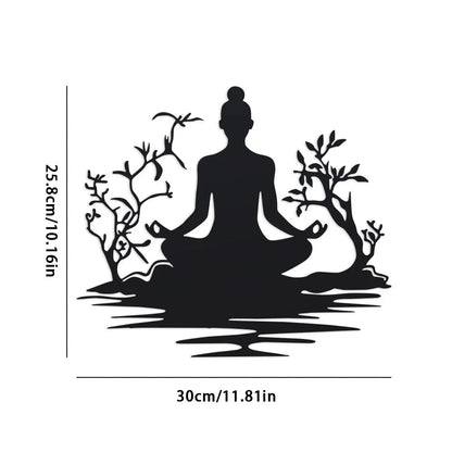 1pc Modern Metal Buddha Statue Wall Sculpture with Zen Tree Design - Black Golden Art Decor for Home  Tranquil Meditation Pose