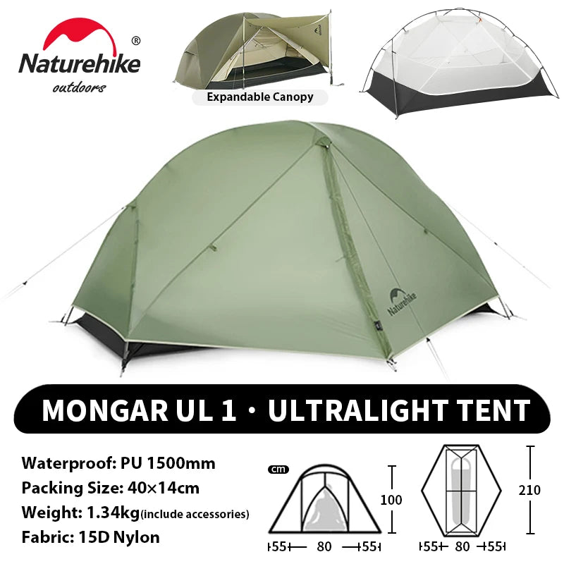 Naturehike Mongar UL PRO 1-3 People Tent 20D Ultralight Travel Waterproof Hiking Survival Outdoor Camping Portable Sun Shelter