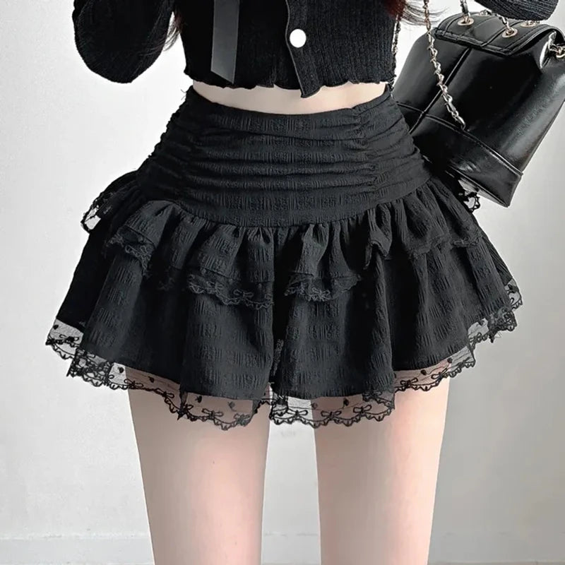 White Sweet Ballet Mini Skirt Women High Waist Lace Short Cake Skirts Korean Y2k Clothes Girls Casual A Line Black Tulle Skirt