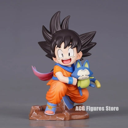 10cm/3.94in Anime Dragon Ball Childhood Little Goku Hugs Puer Action Figures Pvc Desktop Ornamen Collection Model Toys Gifts