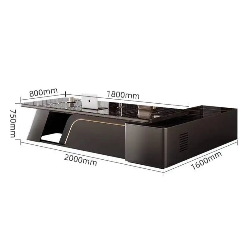 Narrow Unique Designer Office Desk Black Upgrades Storage Modern Computer Desks L Shape Drawers Scrivania Work Station Table