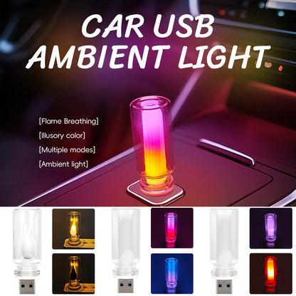 RGB Dynamic LED Touch Ambient Light Candle Type Night Light Clear Glass Flickering Flame Light USB Car Interior Accessories