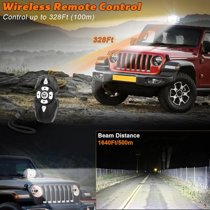 POVTOR High Brightness Rotate Remote Control Search Light with DRL For Fishing Marine Boat Off-Road SUV