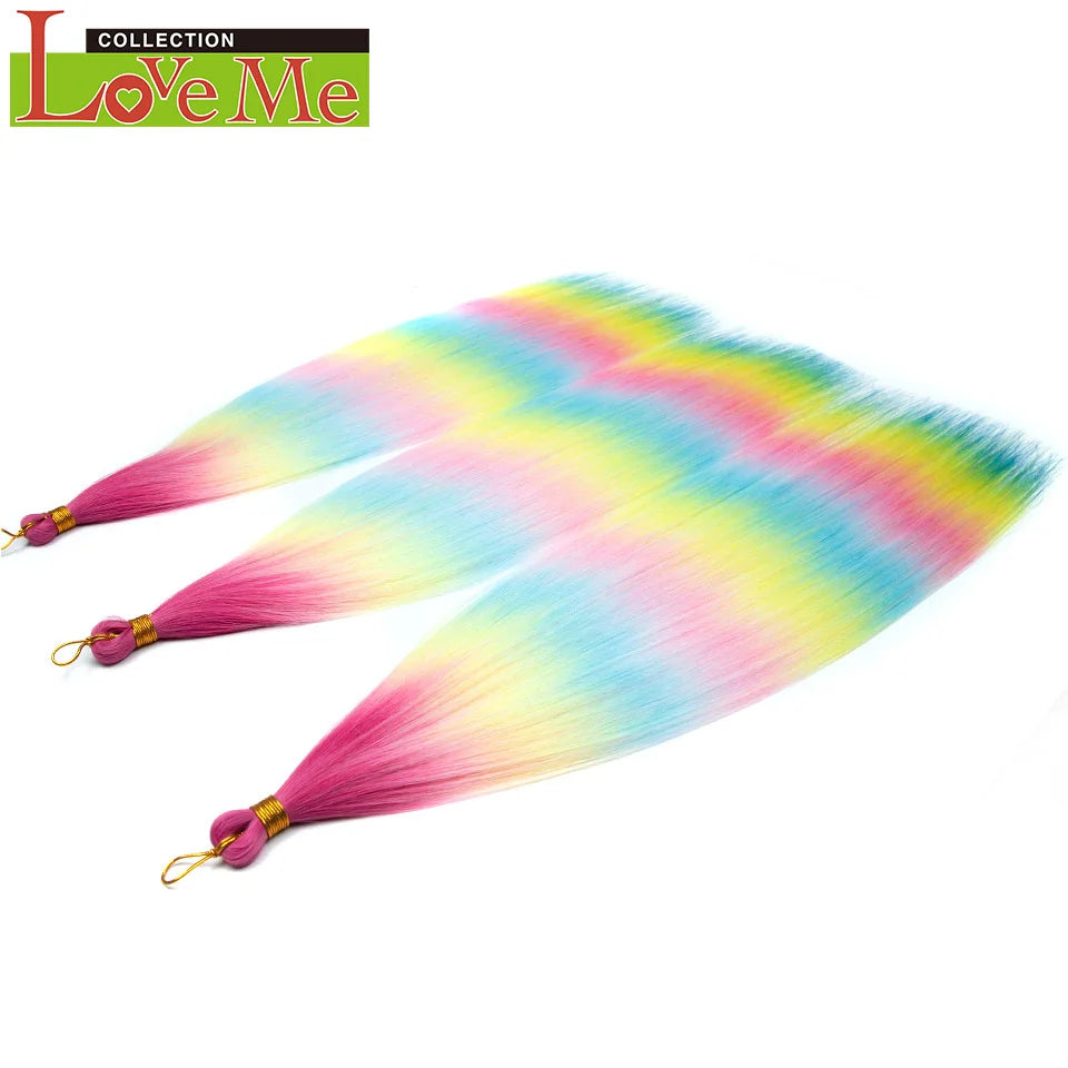 LOVE ME 28 inches 300g/3pcs Straight Hair Bundles Crochet Hair Synthetic Braiding Hair Ombre Rainbow Braids Hair Extensions