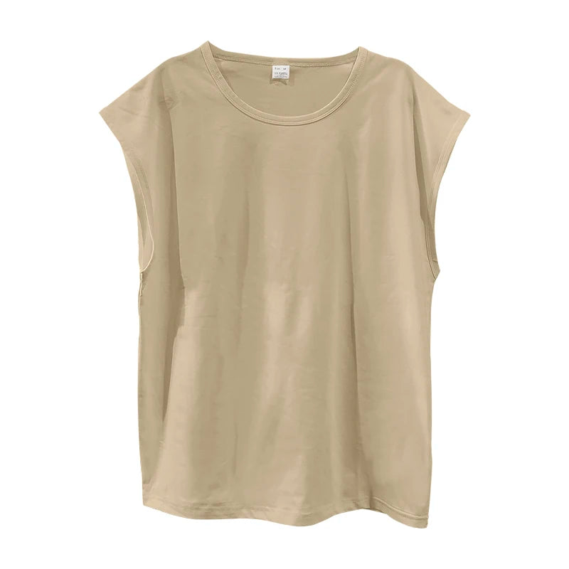 Independent Station 24 Cross-Border Men's Summer New Sleeveless T-Shirt Youth Casual Loose Solid Color Thin Shoulder T-Shirt Spo