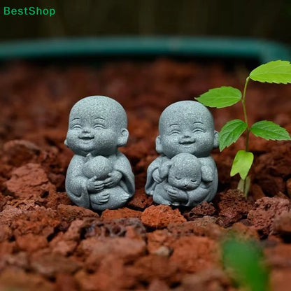 ♫Embracing Animal Monk Statue,Sandstone Finish Zen Baby Buddha Figurine,Mini Spiritual Decor for Home,Office & Garden