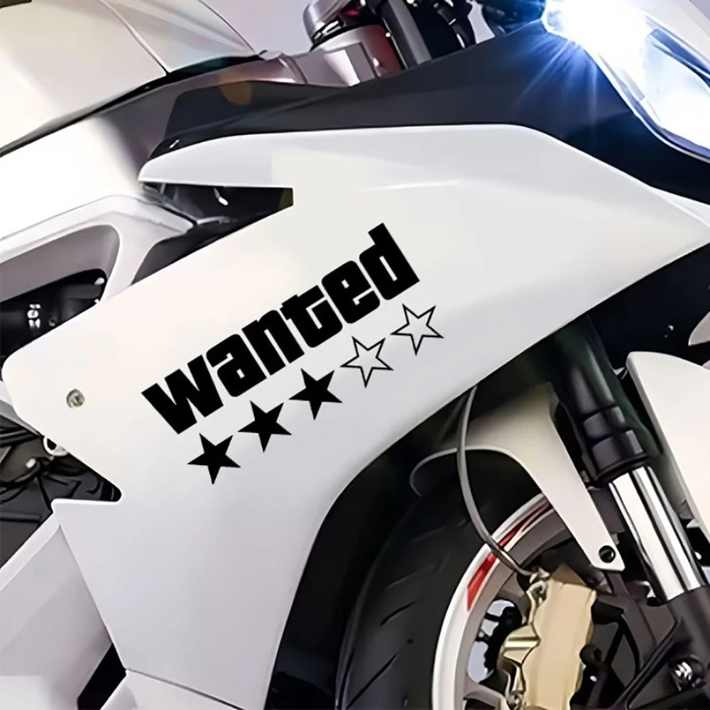 1PC Wanted Star Motorcycle Sticker Decoration DIY for Motorbike Fuel Tank Side Panel Car Electric Scooter Waterproof Vinyl Decal