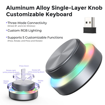 Dual-Layer Knob Wireless Custom Keyboard RGB Custom Control Volume Knob Multimedia Office Craphic Video Audio Editing Artwork