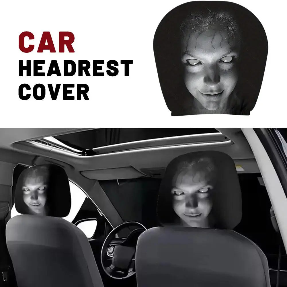 2Pcs Horror Face Design Car Headrest Covers Breathable Elastic Car Headrest Cover Universal Car Seat Cover for Sedan, Truck, SUV