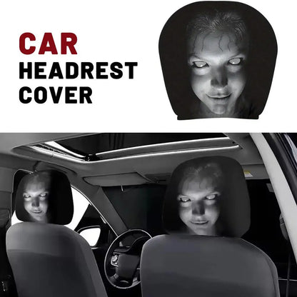 2Pcs Horror Face Design Car Headrest Covers Breathable Elastic Car Headrest Cover Universal Car Seat Cover for Sedan, Truck, SUV