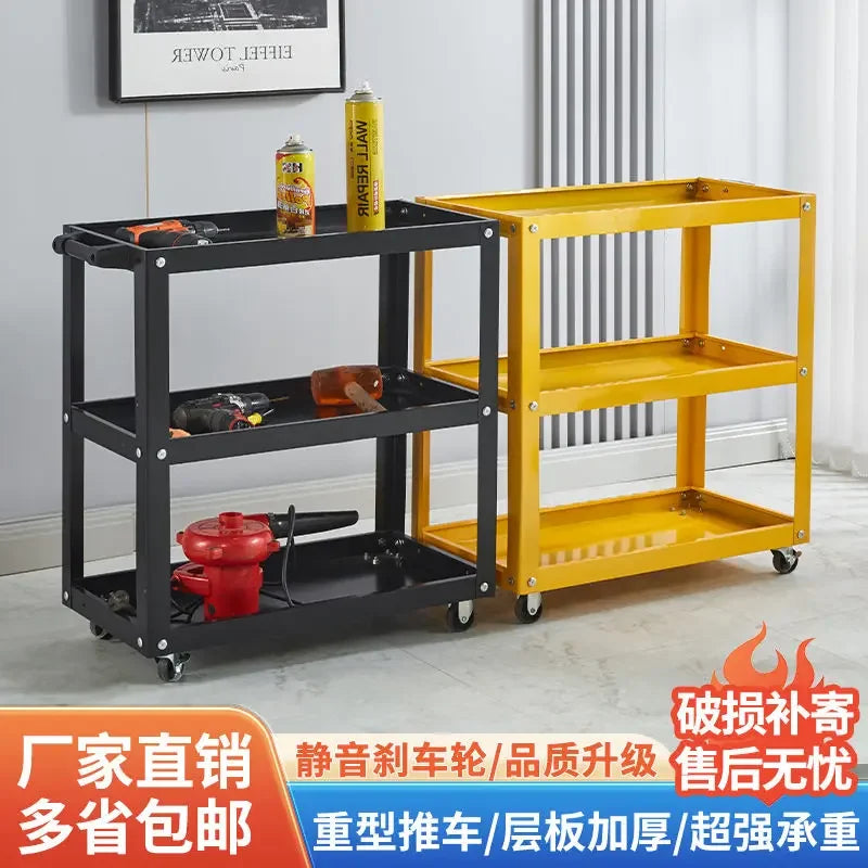 Auto Repair 3-Layer Tool Cart with Drawers Multi-Function Workshop Portable Mobile Parts Storage Cart
