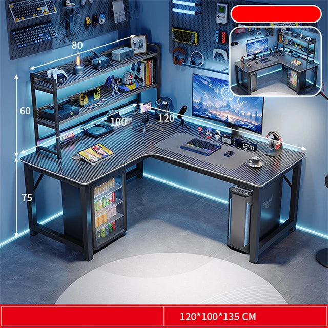 L Shape Computer  for Home Office Gaming Desk with Storage Shelves Modern Adjustable Height Desk Workstation Desk Table