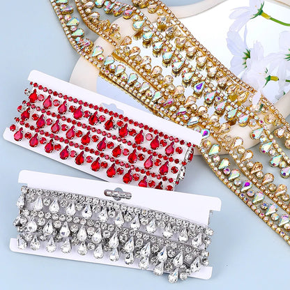 QIAO Multi-color Crystal Glass Rhinestone Border Diamond Ribbon Iron On DIY Wed Dress Skirt Clothing Accessories Diamond Strips