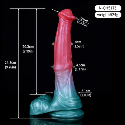 FAAK Colorful Silicone Ribbed Fantasy Horse Knot Dildo with Suction Cup Anal Sex Toys Soft Girthy Huge Fake Penis for Women
