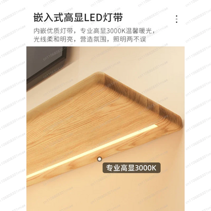 Solid wood luminous laminate wall shelf built-in LED light wall one-word shelf bookshelf honor wall display shelf