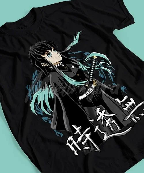 Demon Slayer Muichiro Tokito Pure Cotton T-shirt 2026 Summer Anime Printed Loose American Casual Parent Child Short Sleeve Top