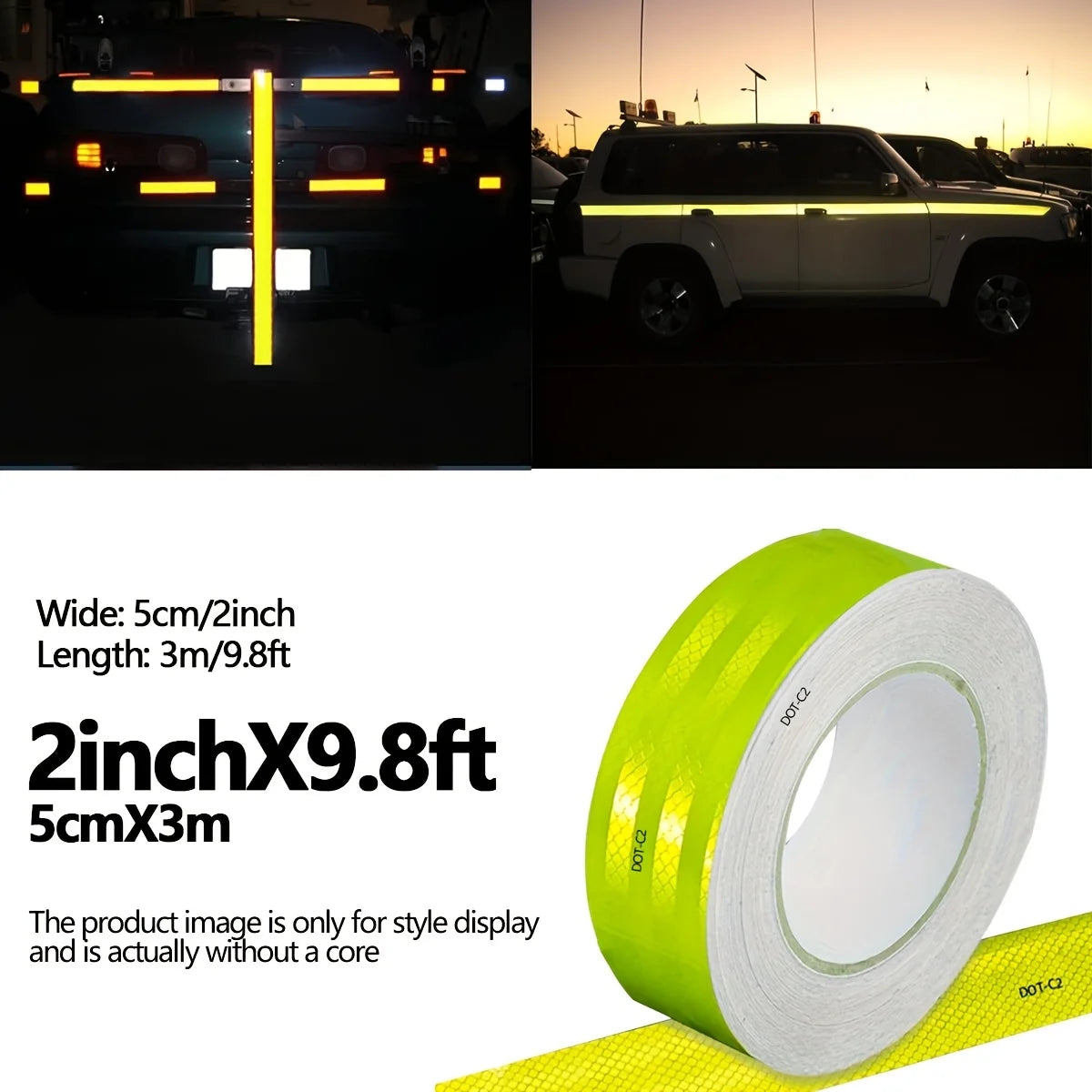 Reflective Tape Outdoor Waterproof DOT-C2 Fade Resistant Fluorescent Green Reflective Tape Strong Adhesive Safety Warning Tape