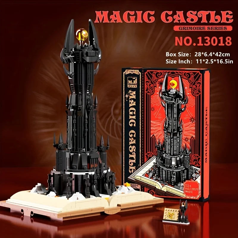 966PCS Black Tower Magic Book Building Blocks Dark Magic Castle Model Assembly Bricks With Lights Educational Toys Holiday Gifts